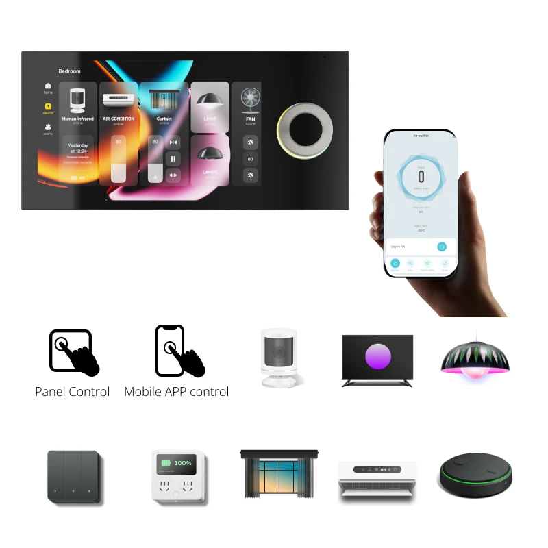 8 Inch IoT Smart Home Touch Control Panel with Speakers WiFi Zigbee Home Assistant Compatible for Home Automation