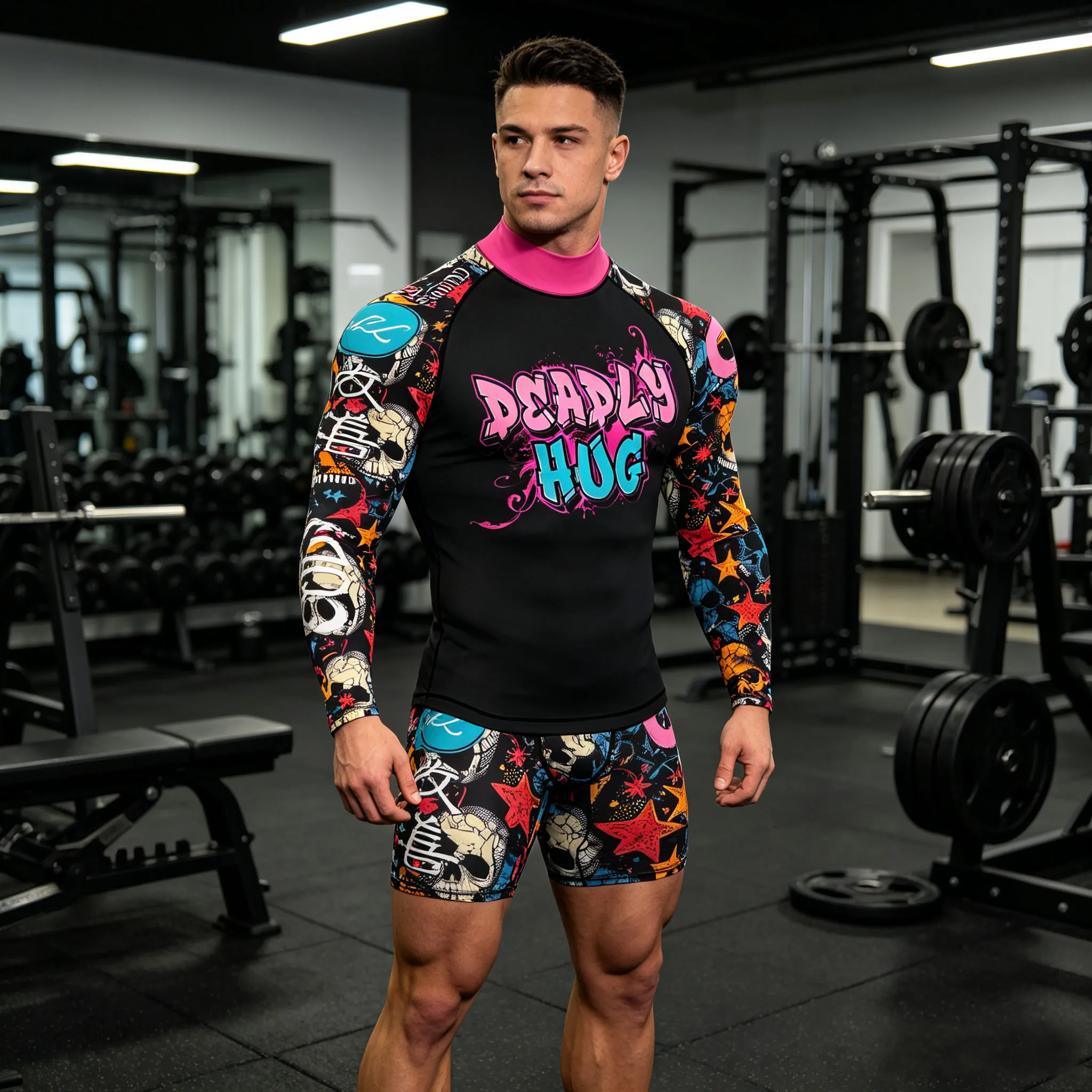 New Nice Pattern Men Sublimation Printed Spandex Bjj Rash Guard Gym Surfing Diving Rashguard Compression Shirts Mma Rash Vest