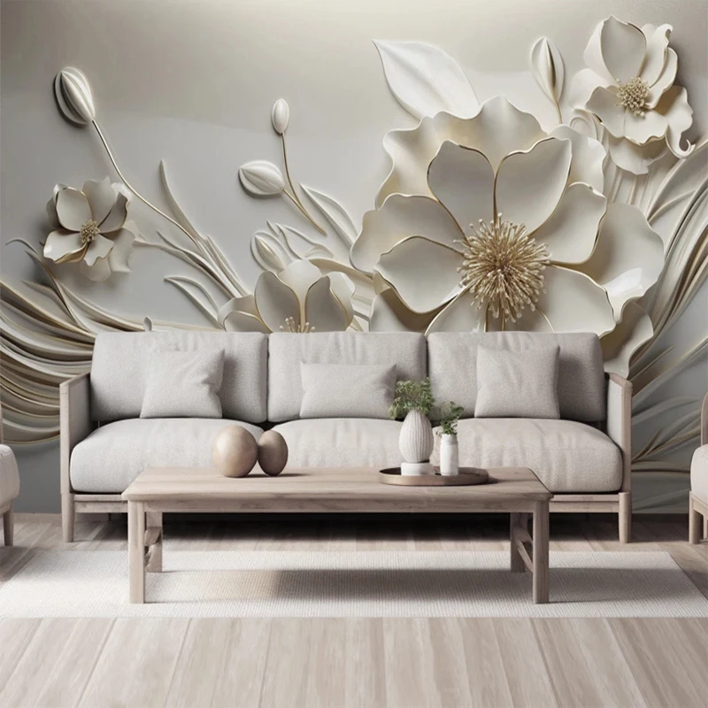 Custom Size Simple 3D Embossed Flowers Wallpaper Creative Wall Art Large Mural Paper Living Room Bedroom Decor Home Improvement