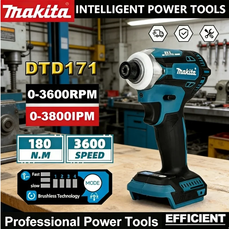 

Ударный гайковерт Makita DTD173 Blue 18V, бесщеточный, литий-ионный, многофункциональный, портативный электроинструмент с насадками для сверления