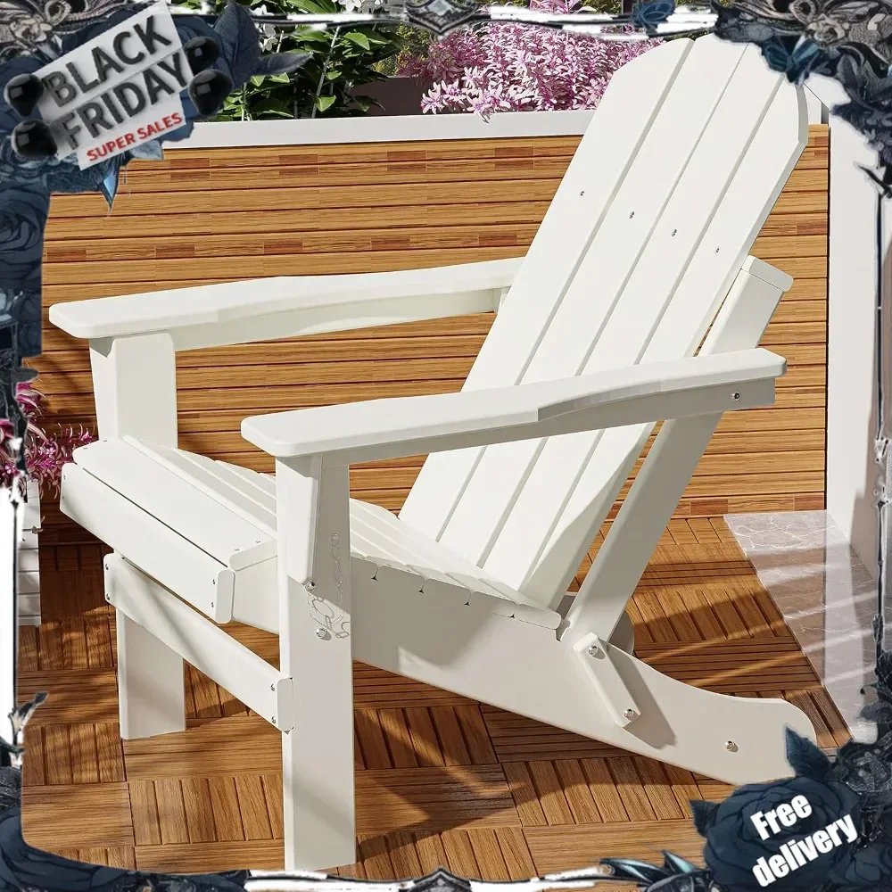 Chair, Folding, Weather Resistant, White, Composite Material, Modern Style, Fire Pit Plastic Chair for Patio, Deck