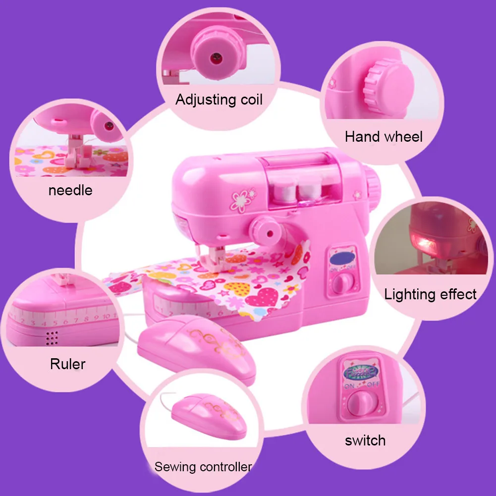 Children Sewing Machine Portable Handheld Sewing Machine with Light Small Electric Kids Sewing Machine Home Toys Set