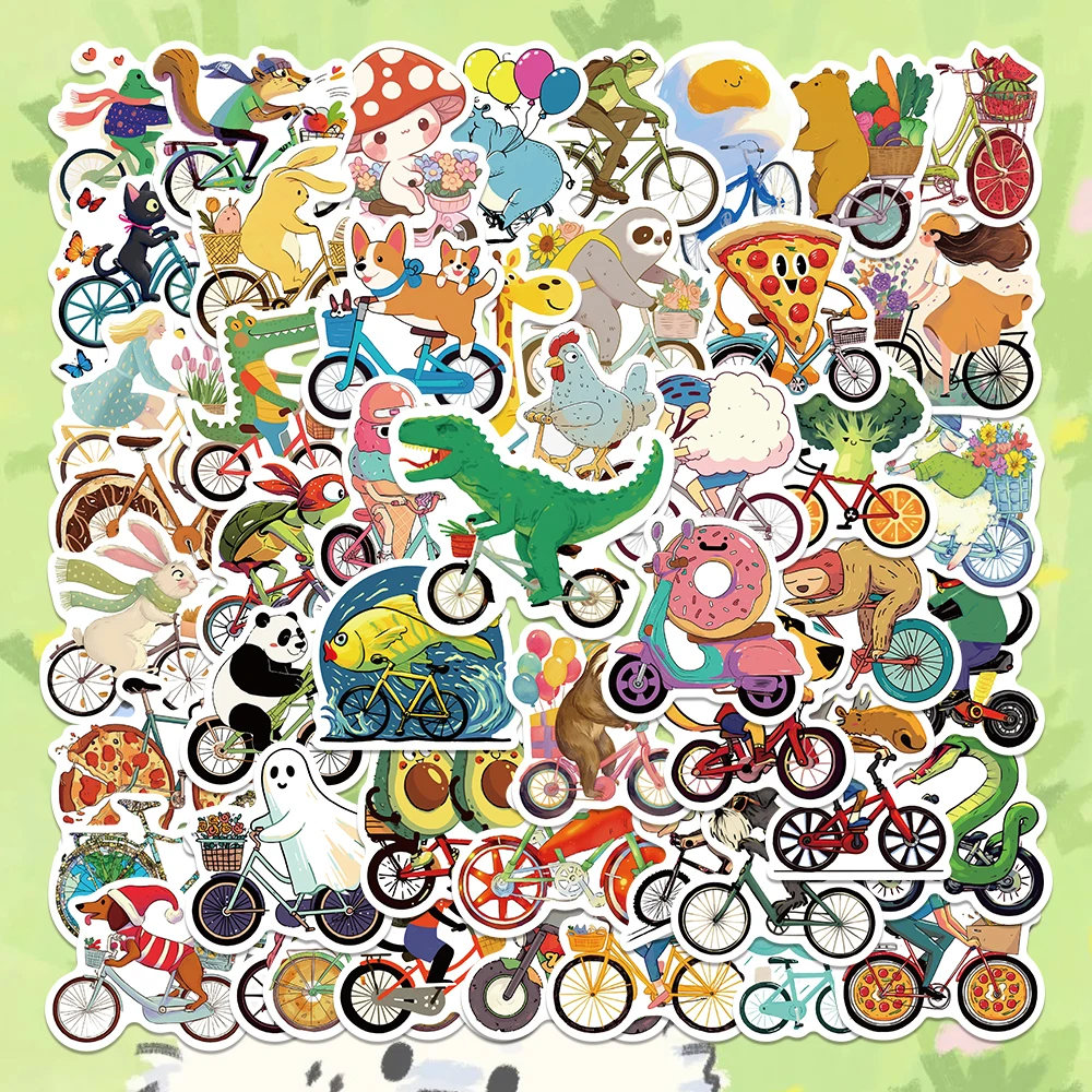 

50PCS Cute Biking Animals Dinosaur Cartoon Sticker DIY Aesthetic Chidlren's Stationery Decoration Scrapbooking Supplies for Kids