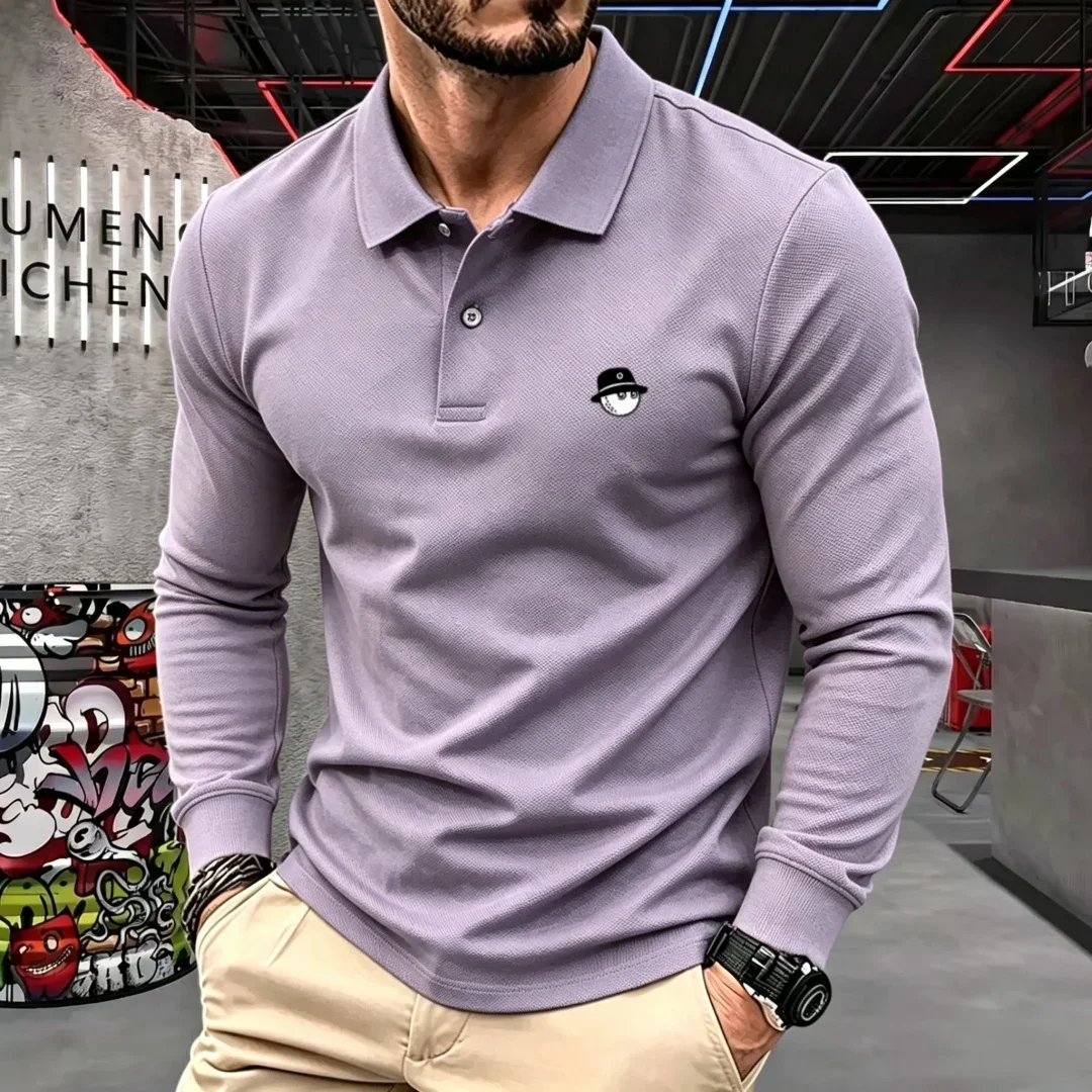100 % reine Baumwolle, hochwertige Marke, Herren-Polohemd mit langen Ärmeln, Herbst-/Winterkollektion, modisches, luxuriöses Golfoberteil mit Stickerei, lässiges T-Shirt. – Detail 14