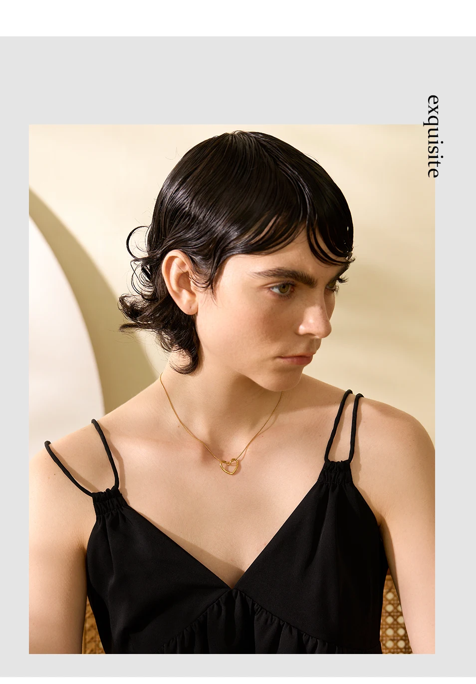 Yhpup Minimalistische goldene Edelstahl-Herz-Hohl-Anhänger-Halskette für Frauen, rostfrei, stilvoller Charm-Schmuck, Bijoux Femme – Detail 4