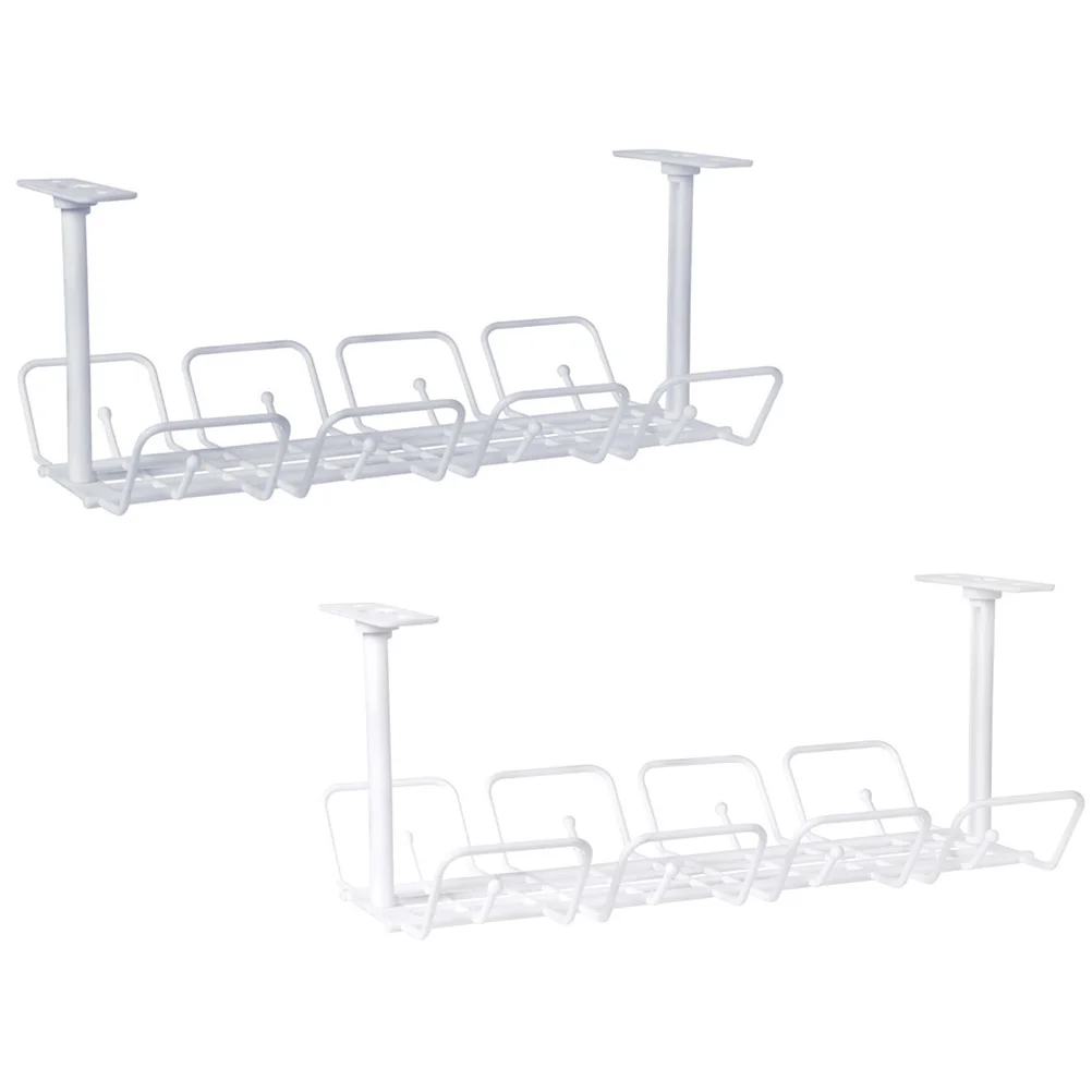 

2pcs Wire Storage Rack Cable Management Desk Organizer Under Desk Mount White Gray Plastic Electrical Equipment Product