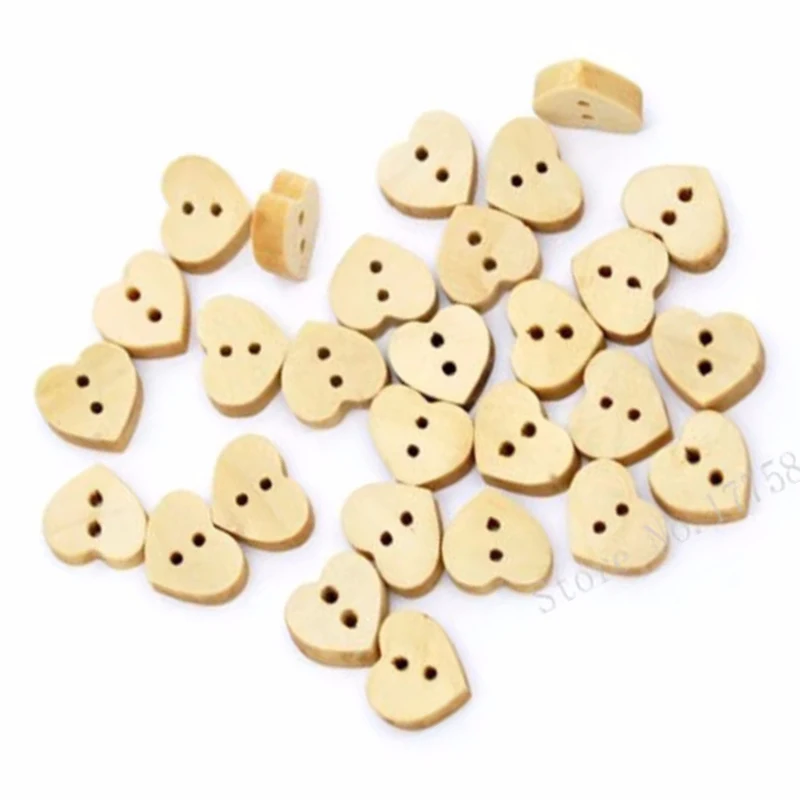 50 Pcs 13x11mm 2 Holes Heart Wooden Buttons, for Sewing, Scrapbooking, Embelishments, Crafts, 7NK46