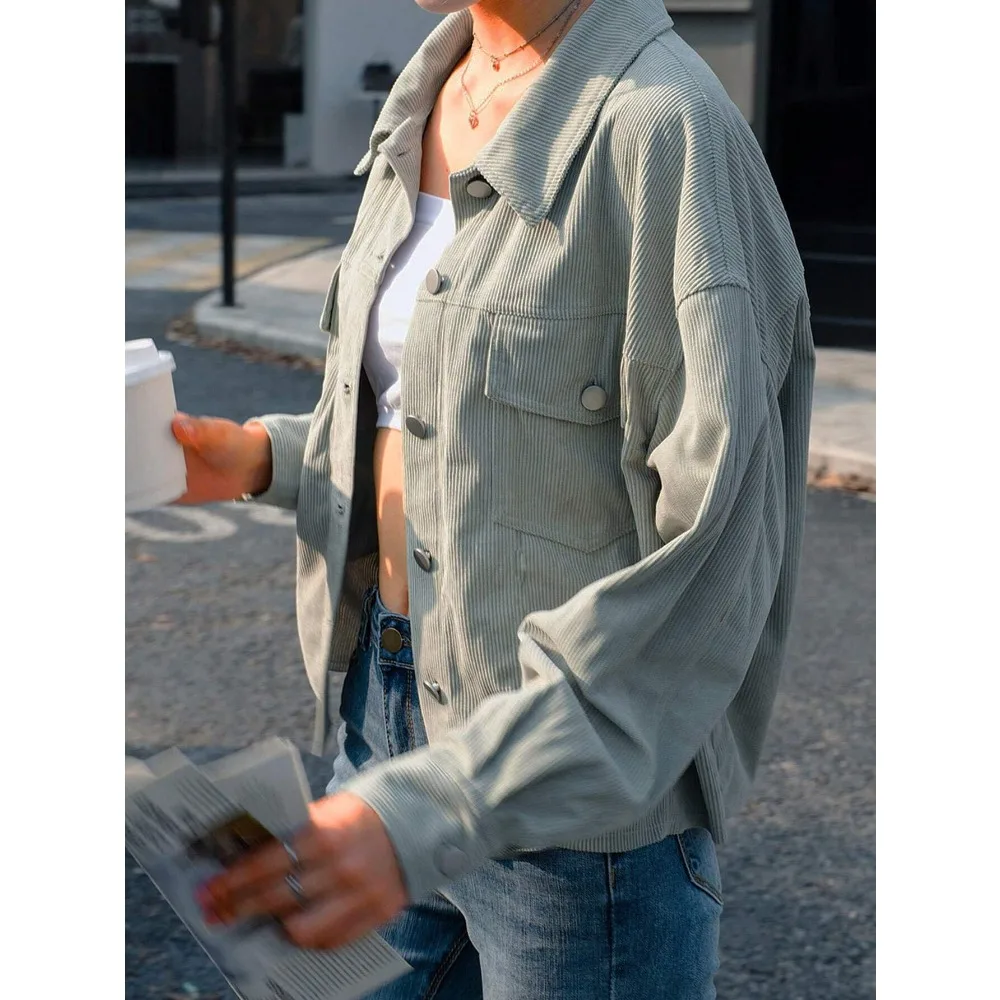 플러스 사이즈 여성 셔츠 패션 코듀로이 재킷 여성용 부드럽고 따뜻한 캐주얼 아우터 가벼운 가을 및 겨울 작업복 코트