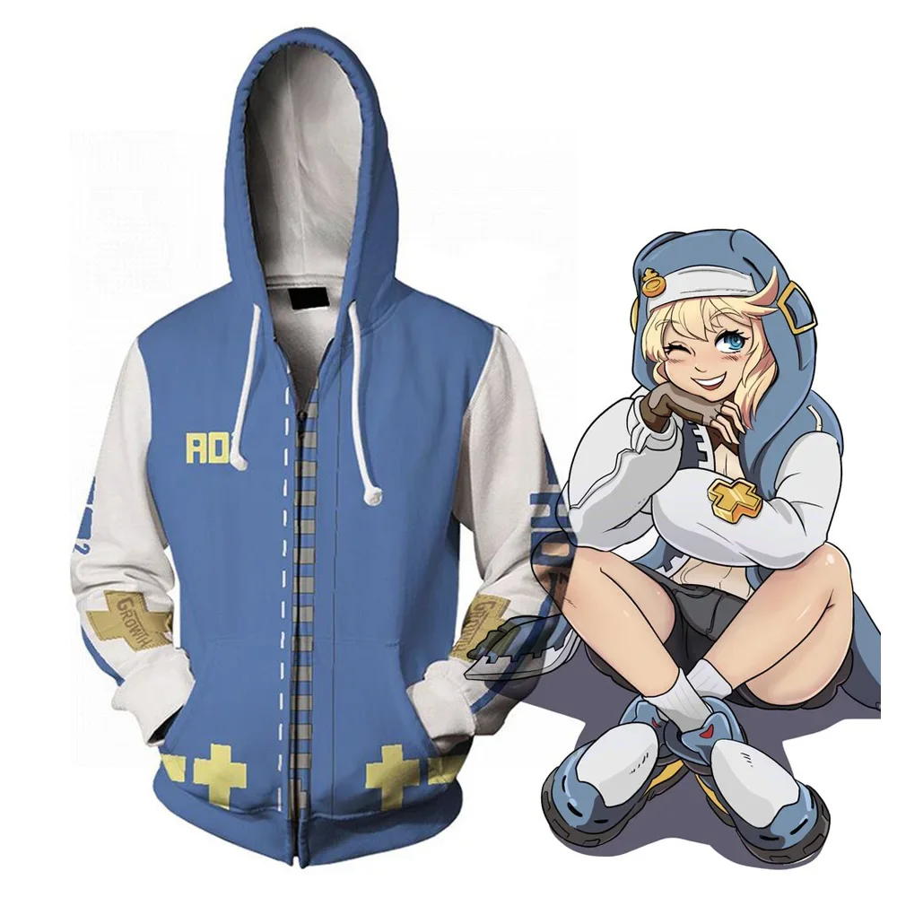 Guilty Gear Bridget Cosplay bluza z kapturem 3D drukowana bluza z kapturem mężczyźni kobiety Halloween casualowe w stylu Streetwear kurtka zapinana