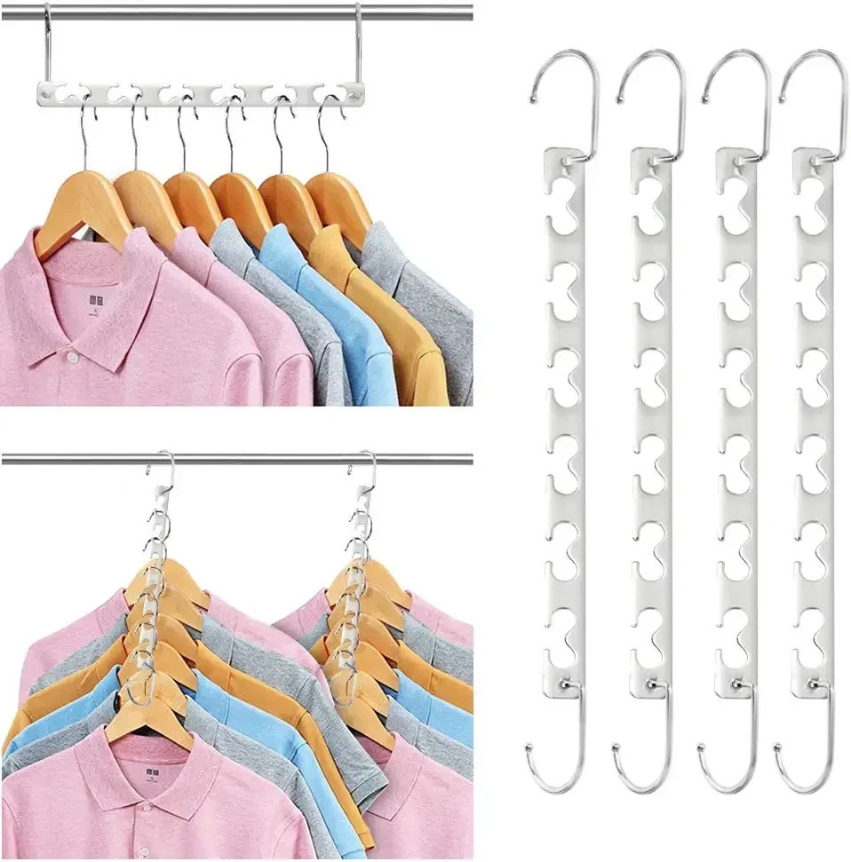 

4PCS Clothing Hangers Sturdy Metal Wardrobe Closet Organizer Space Saving Hanger Cascading Hangers