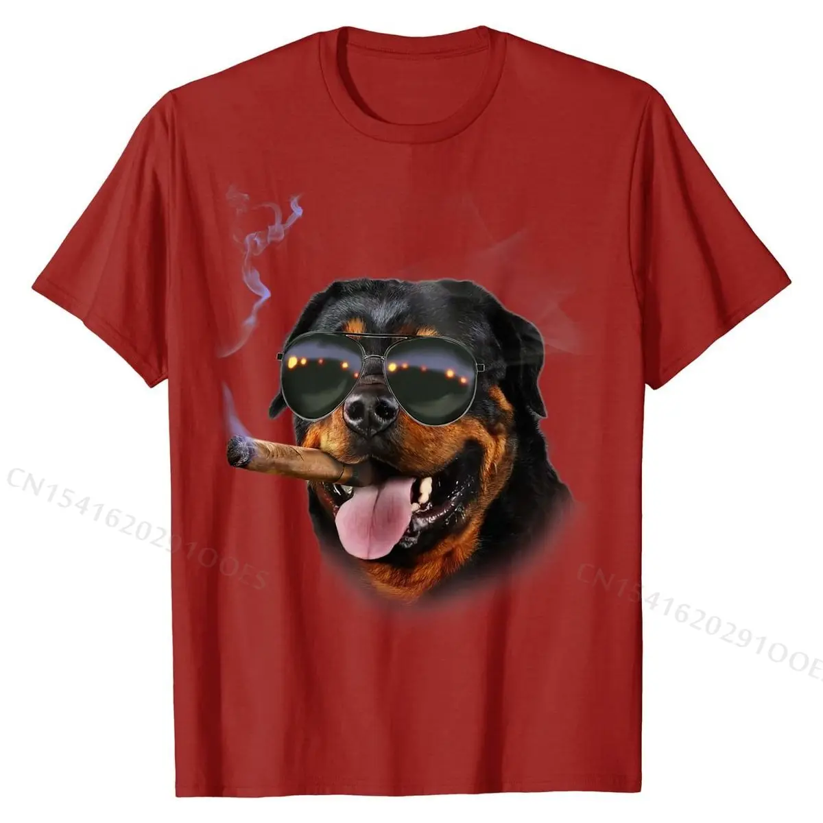 T-Shirt, Rottweiler with Cigar Wearing Aviator Sunglass, Dog Casual T Shirts for Men Cotton Tops Shirt Summer Discount