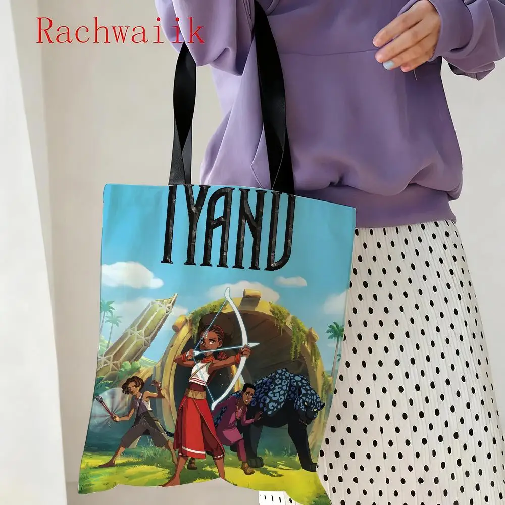 Animation IyanuS Aufbewahrungstaschen für Kinder, TV-Shows, leicht, Canvas, Schultertasche, modisch, umweltfreundlich, Mehrzweck-Tragetasche mit Größe L