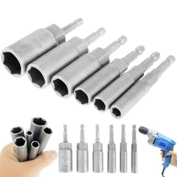 24/6Pcs 6-17mm Socket Adapter Set Extra Deep 1/4 Inch Hex Shank Nut Impact Driver Socket Adapter Extension Bar Set Bolt Nut Bit