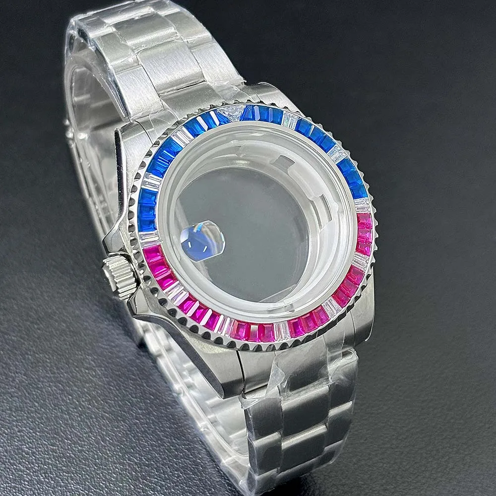 40.5mm diamond bezel, case, water-resistant stainless steel, sapphire glass, suitable for 8215 ST1612 2813 movement parts