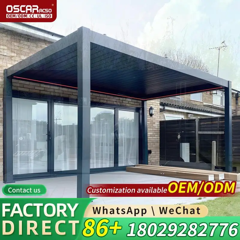 Outdoor Motorized Aluminium Louvre Roof Awning Wall Mounted System for Garden Patio Backyard pergola