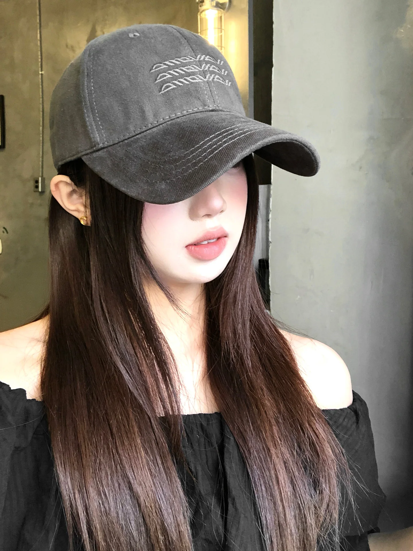 Gray Retro Large Size Deep Baseball Cap Unisex Casual Versatile Hard Top Hat Adjustable Buckle round Top Sun Protection