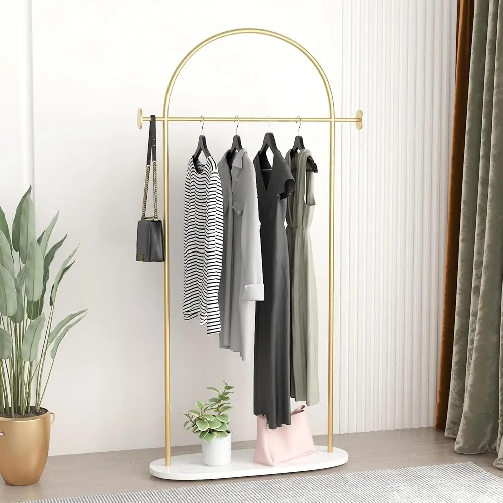 

Gold Clothing Rack, Modern Clothes Ra With Shelf, Heavy Duty Freestanding Coat Rack, Metal Coat Hanger Stand With Hooks For