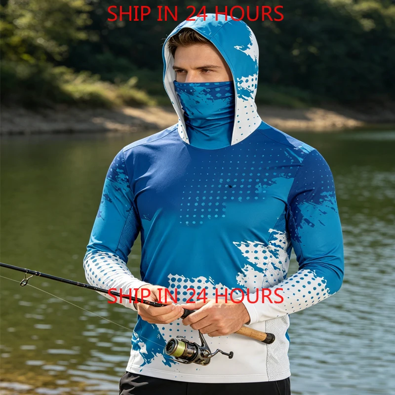 

2026 Fishing Shirts Men Long Sleeve Mask Hooded Quick-drying Fishing Clothes XS-3XL