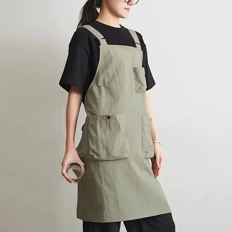 Japanese Apron Japanese Unisex Workwear for draw/Barber/Coffee/Catering, Heavy-Duty Kitchen Smock with Pockets Household