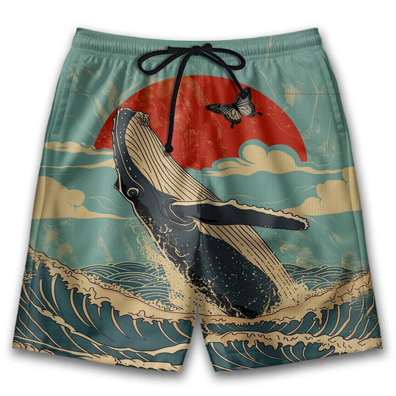 

Retro 3d Printing Whale Beach Shorts Men Hot Sale Summer Ocean Fish Graphic Swimming Trunks Kids Boys Drawstring Board Shorts