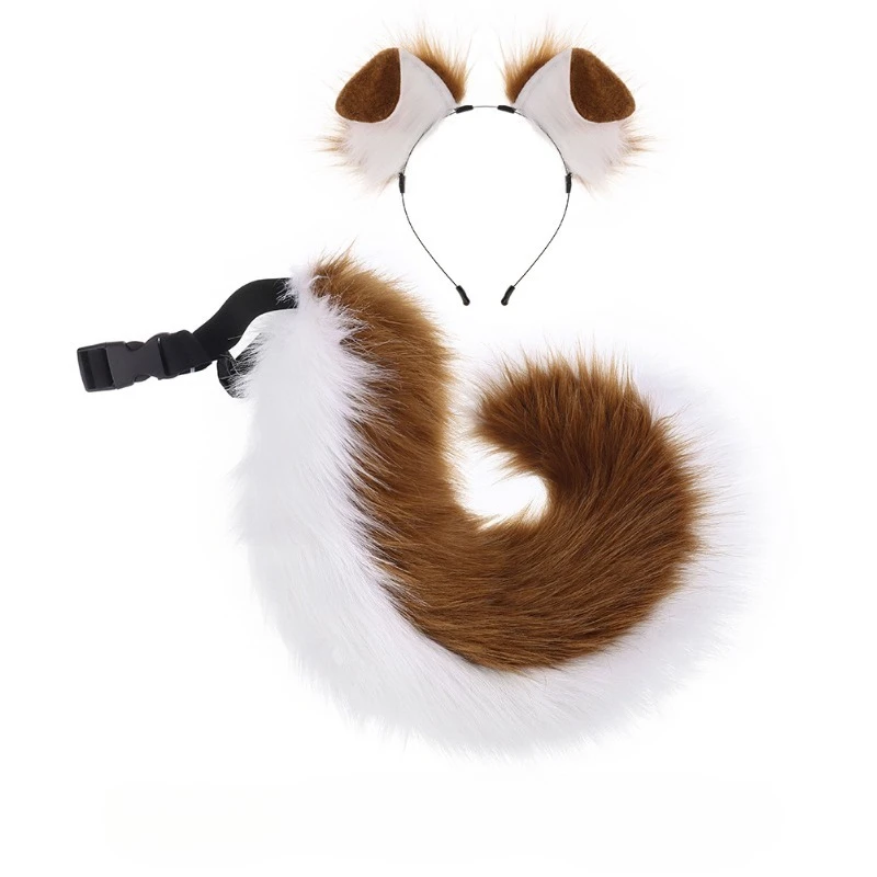 Beast Ear Headgear Cosplay Dog Ear Show Tail Accessories Plush Fold Ear Dog Headband