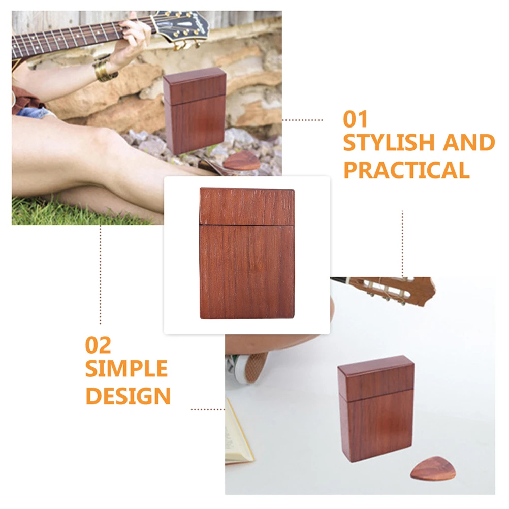 

1 Wooden Guitar Picks Box Black Walnut Electric Picks Holder Durable Storage Case Compact Practical Organizer Accessories