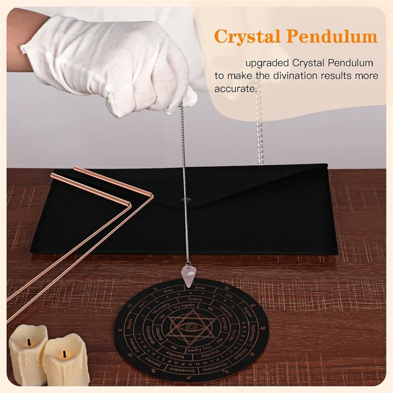 B98A-Pure Copper Dowsing Rods 2PCS, Divining Rods Withpendulum & Divination Mat Forwater (Along Withbag & Gloves)
