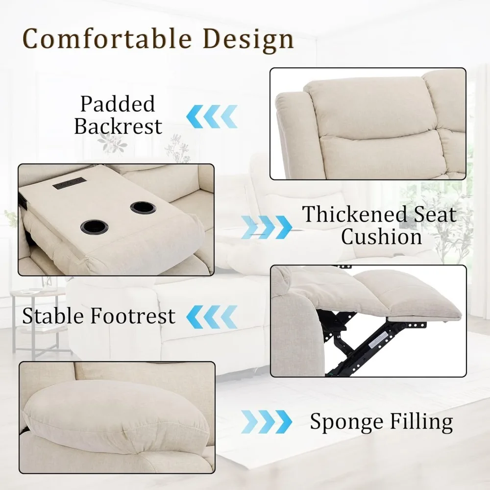 أريكة كرسي، كرسي Loveseat مع وحدة تحكم، أريكة استرخاء كبيرة الحجم مع طاولة قابلة للسحب، أريكة 3 مقاعد مع حاملات أكواب
