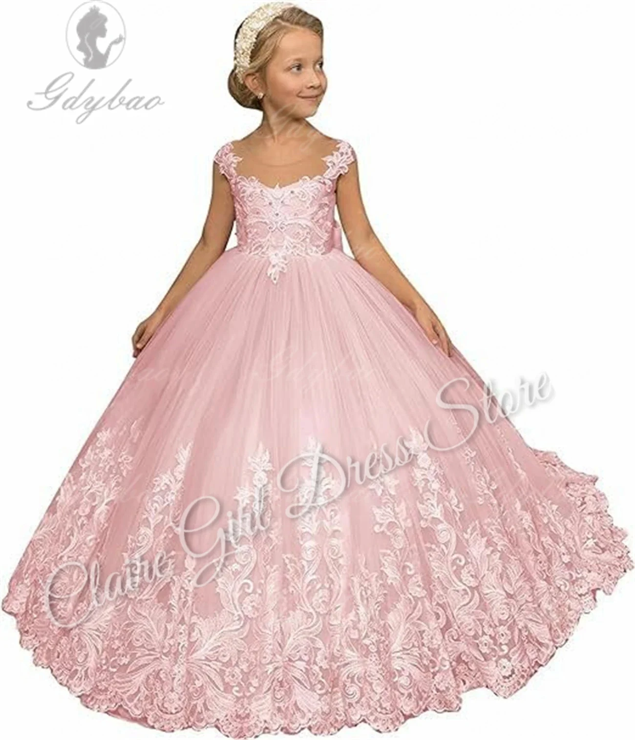 Customized Purple Flower Girl Dresses For Wedding Appliques With Bow Backless Kids Birthday Party First Communion Ball Gown