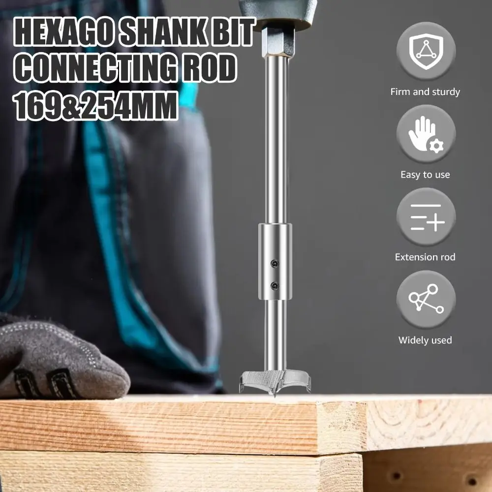 

169mm 254mm Drill Bit Extension Rod Extra Long Hexagonal Shank Forstner Bit Extension Wear Resistance 45# Steel