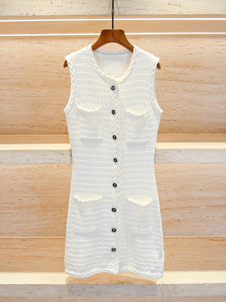 

High-End Women's Knitted Vest Dr Svel A-Line Skirt Sle Autumn Faion Classy South Oil Polyester Fiber Dr