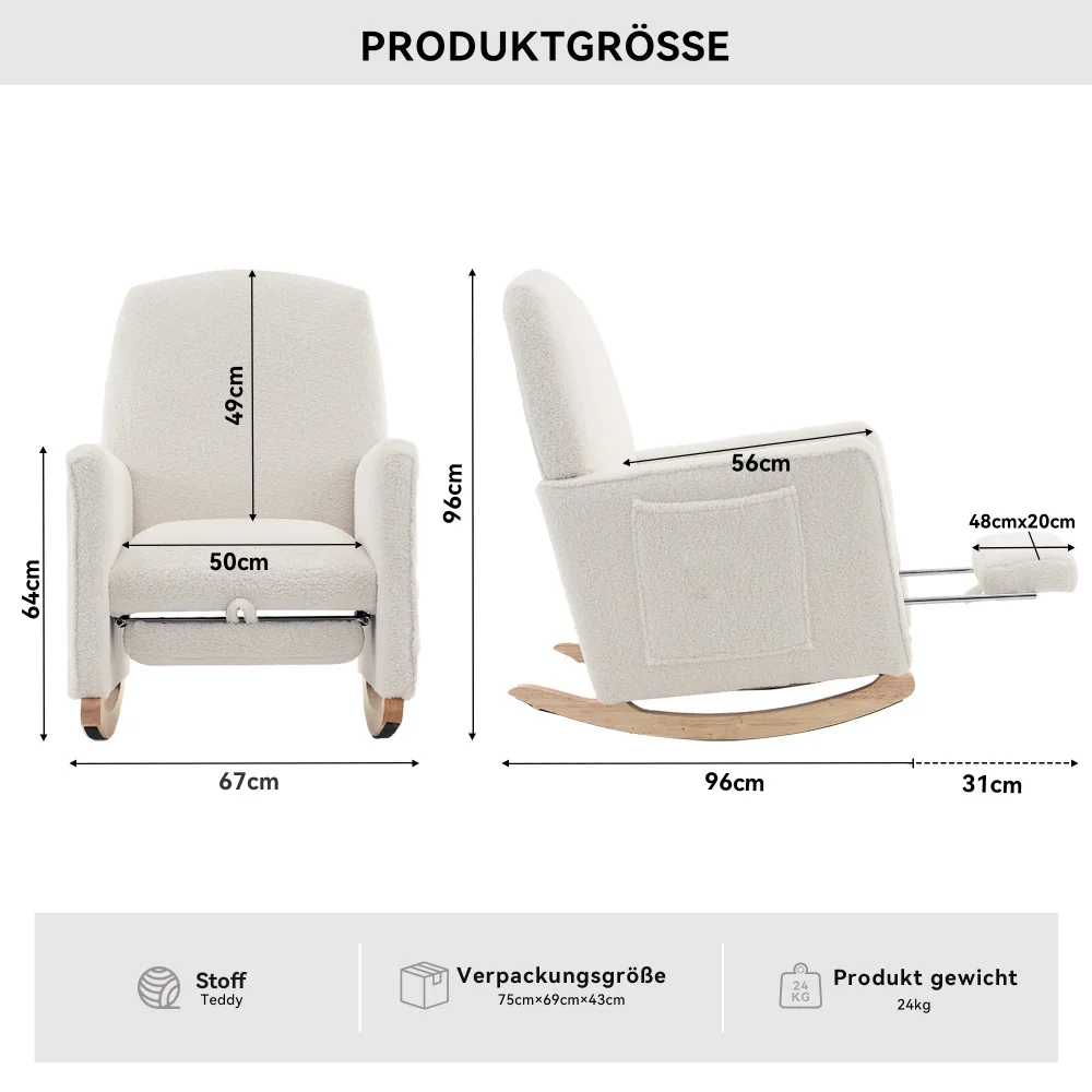 Schaukelstuhl mit Hocker, Sessel mit osmanischem Schaukelstuhl für den Innenbereich mit hoher Rückenlehne für das Wohnzimmer – Detail 14