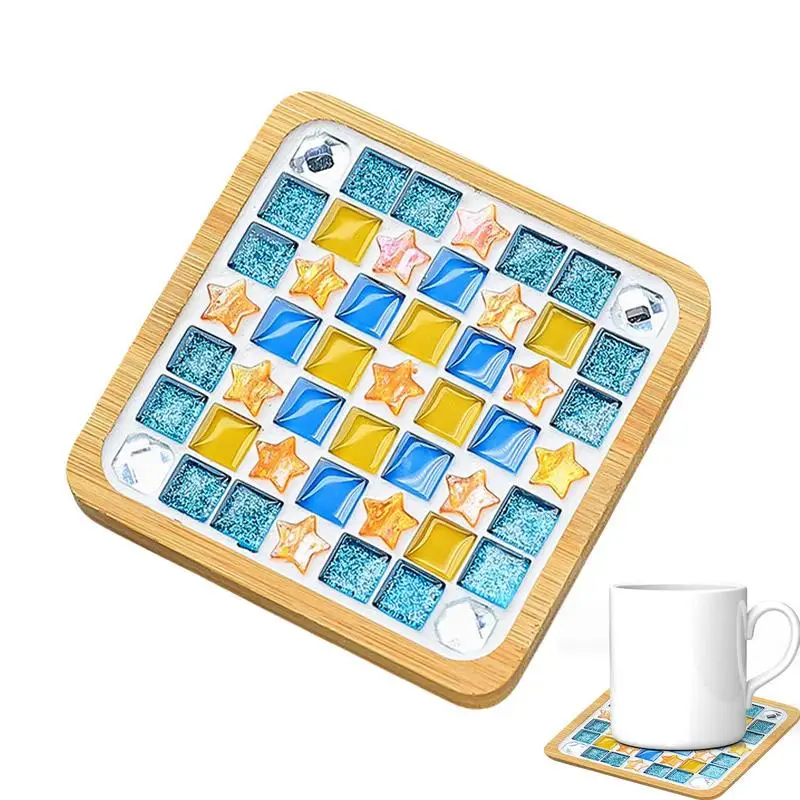 Handmade Mosaic Coasters Wooden Mosaic Crafts Kits Cup Coaster Mosaic Coaster Making Kit For Home Kitchen Cafe Dining Room