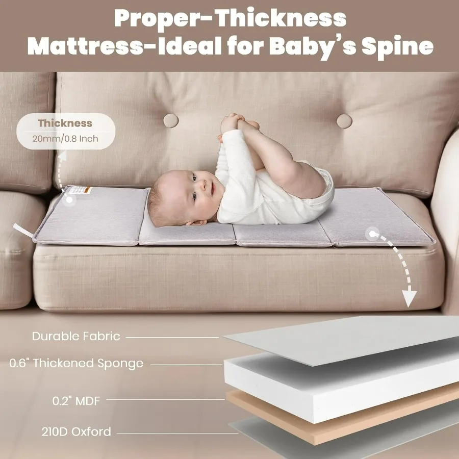 سرير أطفال بجانب السرير، 4 في 1 سرير محمول بجانب السرير مع مرتبة، مبدل الحفاضات، سلة تخزين، صندوق موسيقى، حقيبة حمل، F