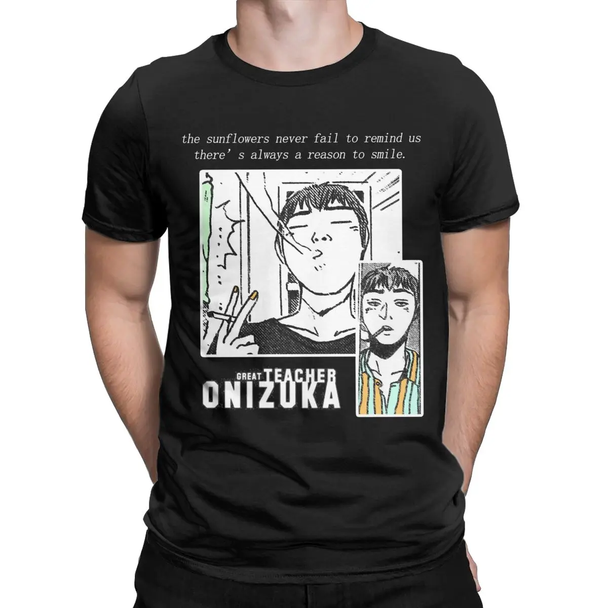 Men\'s Great Teacher Onizuka Sunflower T Shirts GTO Anime 100% Cotton Clothing Fashion Crewneck Tee Shirt Printed T-Shirt