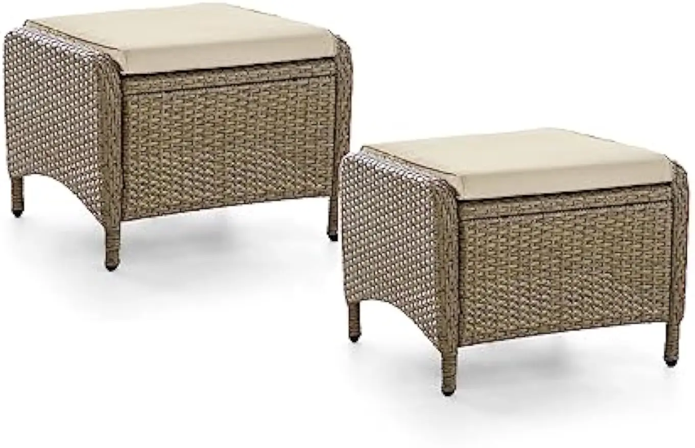 Garda 2-Piece Outdoor Patio Aluminum Polyrattan Wicker Outdoor Ottoman All Weather Rattan Patio Furniture Outdoor Footstool