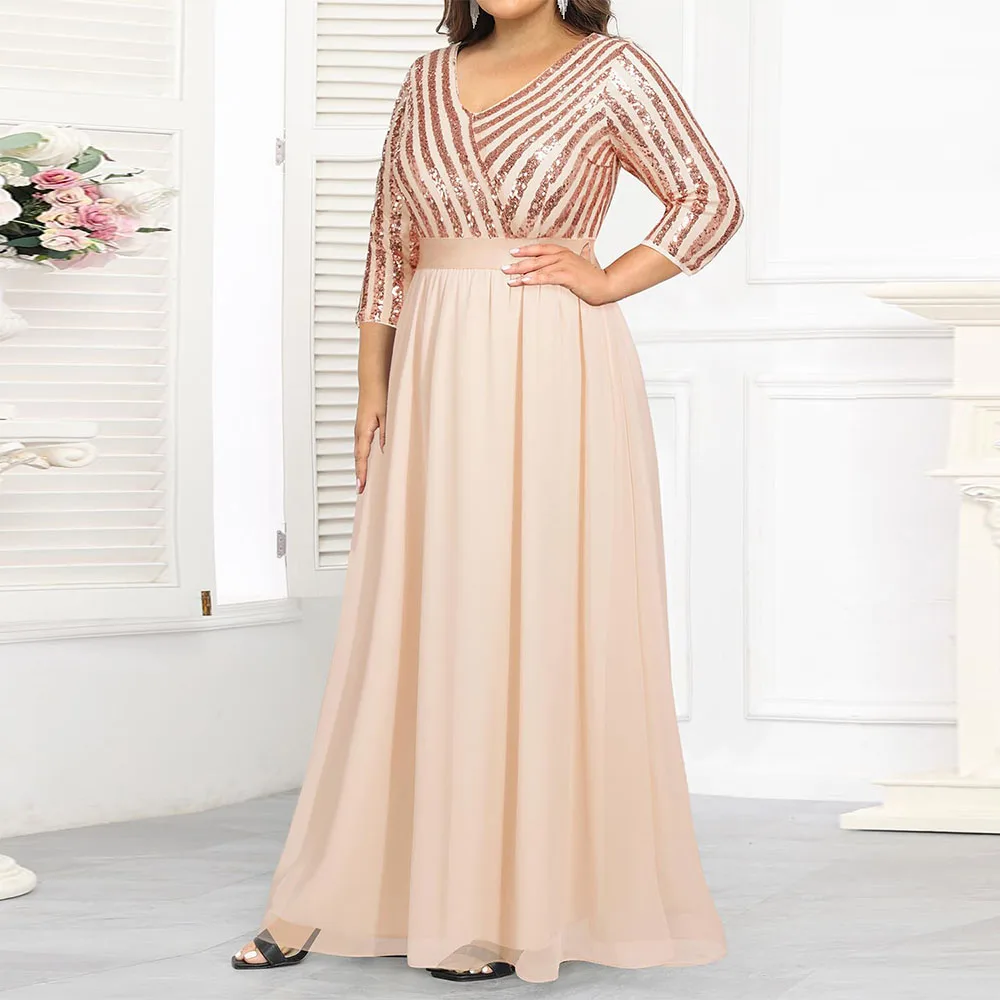 

Customized Exquisite Mother of The Bride Dresse V Neck 3/4 Sleeve Sequin Prom Evening Gowns Long Maxi Dress 2025