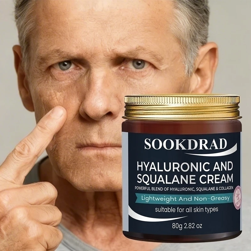 Hyaluronic Squalane Cream with Collagen, lightweight non-greasy, all skin types, 80g/2.82oz, daily use for men & women
