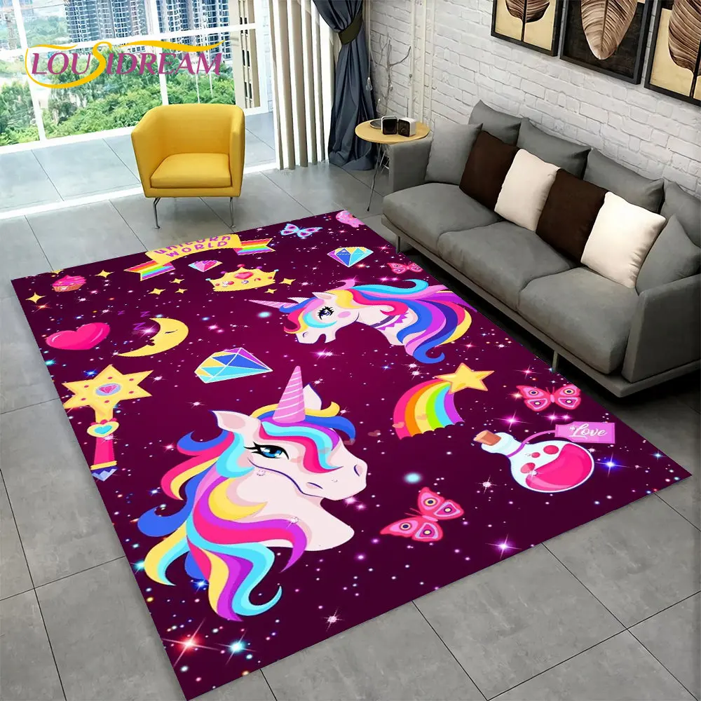 3D Cartoon Unicorn Animal Area Rug,Carpet Rug for Living Room Children\'s Bedroom Sofa Doormat Decor,Kids Paly Non-slip Floor Mat