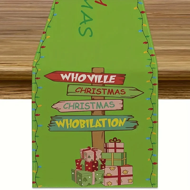 قطعة واحدة من مفرش طاولة عيد الميلاد الاحتفالي - تصميم Whoville وعيد الميلاد، مثالي لديكور عيد الميلاد والهدية الصغيرة