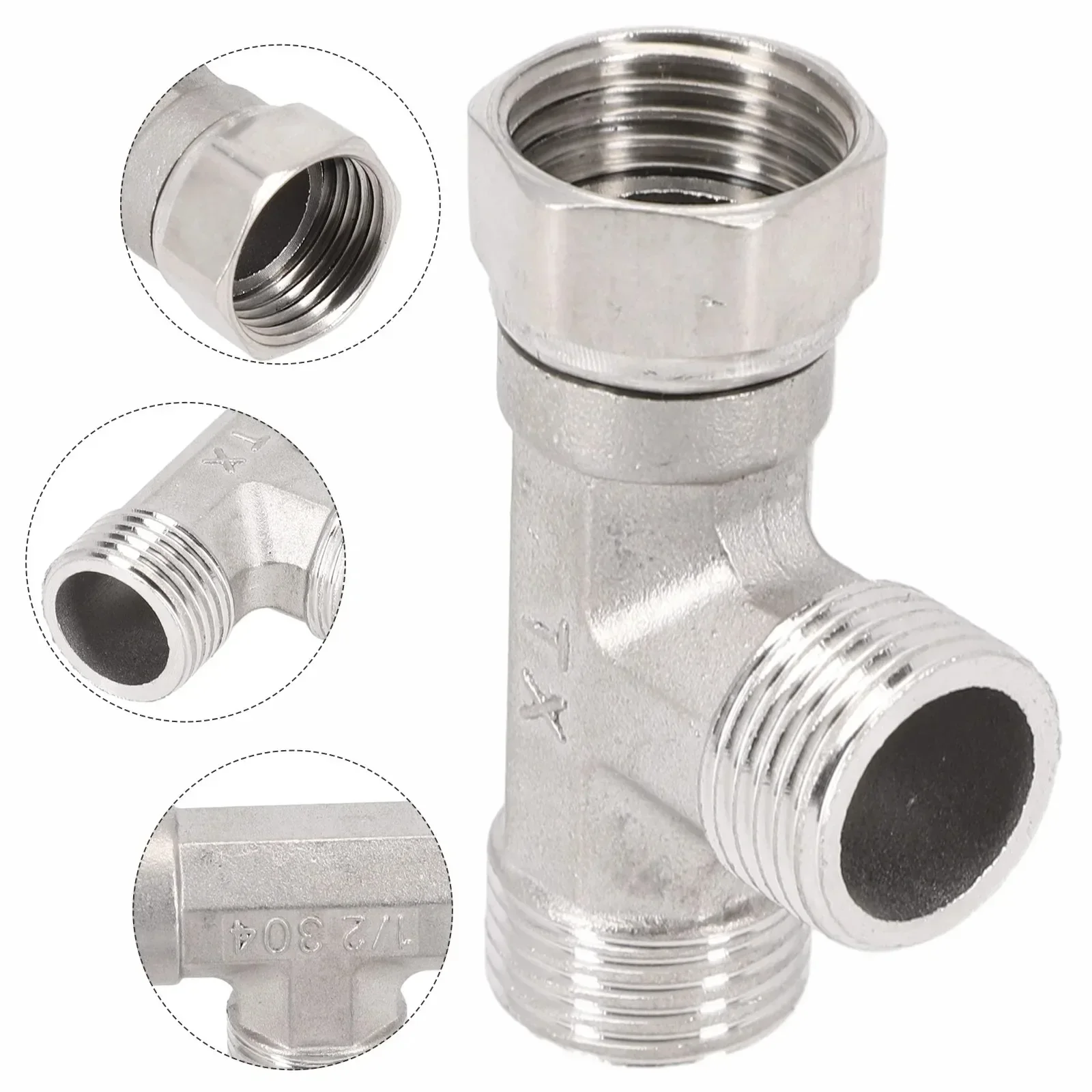

G1/2 3 Way T-Adapter Bathroom Shower Faucet Water Splitter Toilet Shower Valve Spray Nozzle Converter Stainless Steel