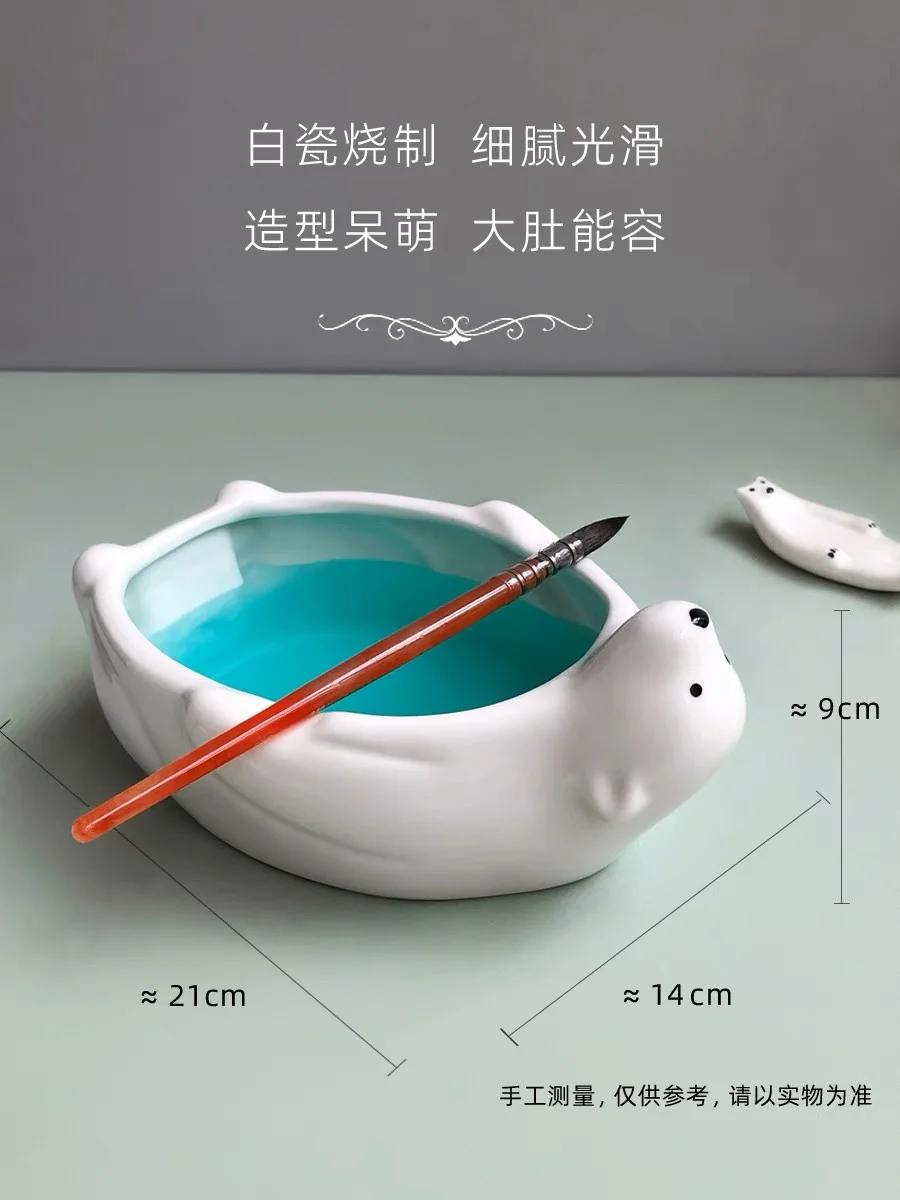 Jingdezhen white porcelain polar bear wash pen holder watercolor art ceramic Japanese salad bowl cute