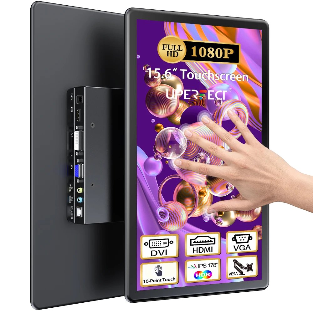 

Портативный монитор UPERFECT 15,6 с сенсорным экраном, 60 Гц, IPS HDR, FHD-дисплей, 100% sRGB, с HDMI DVI VGA, для телефона, ноутбука, переключателя Xbox PS5