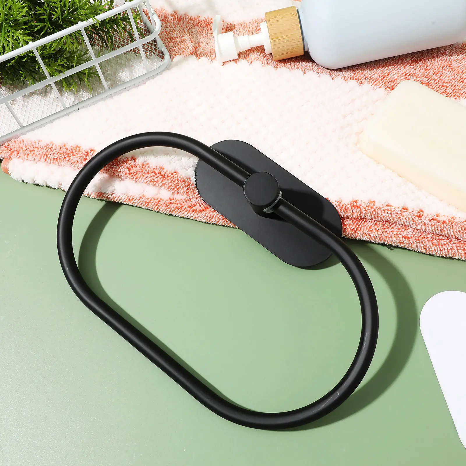 Adhesive Towel Ring Metal Wall Mounted Degree Rotation No Drilling Bathroom Towel Holder Compact Design Polished