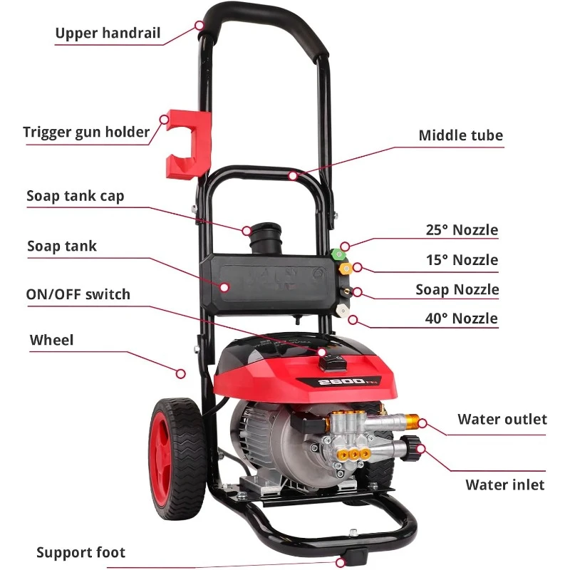 1.2 GPM,1800W, Onboard Soap Tank, Metal Spray Wand, 5 Nozzle Set for Fencing, Decking, Siding, Sidewalks, Driveways(DB1002)