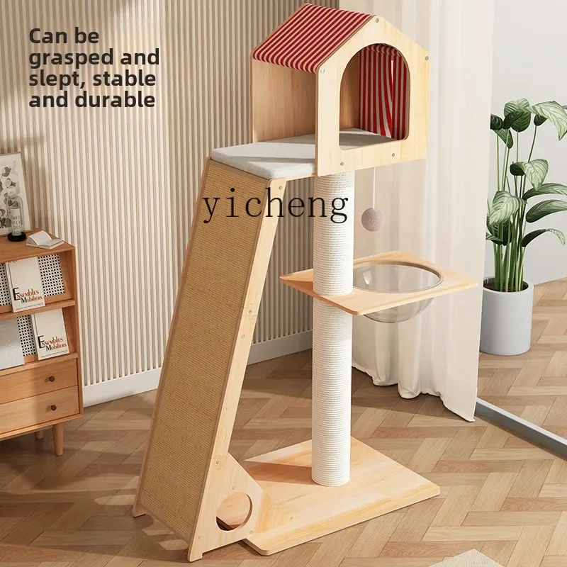 

ZC cat climbing frame solid wood cat shelf small apartment does not occupy a sisal cat scratching board toy