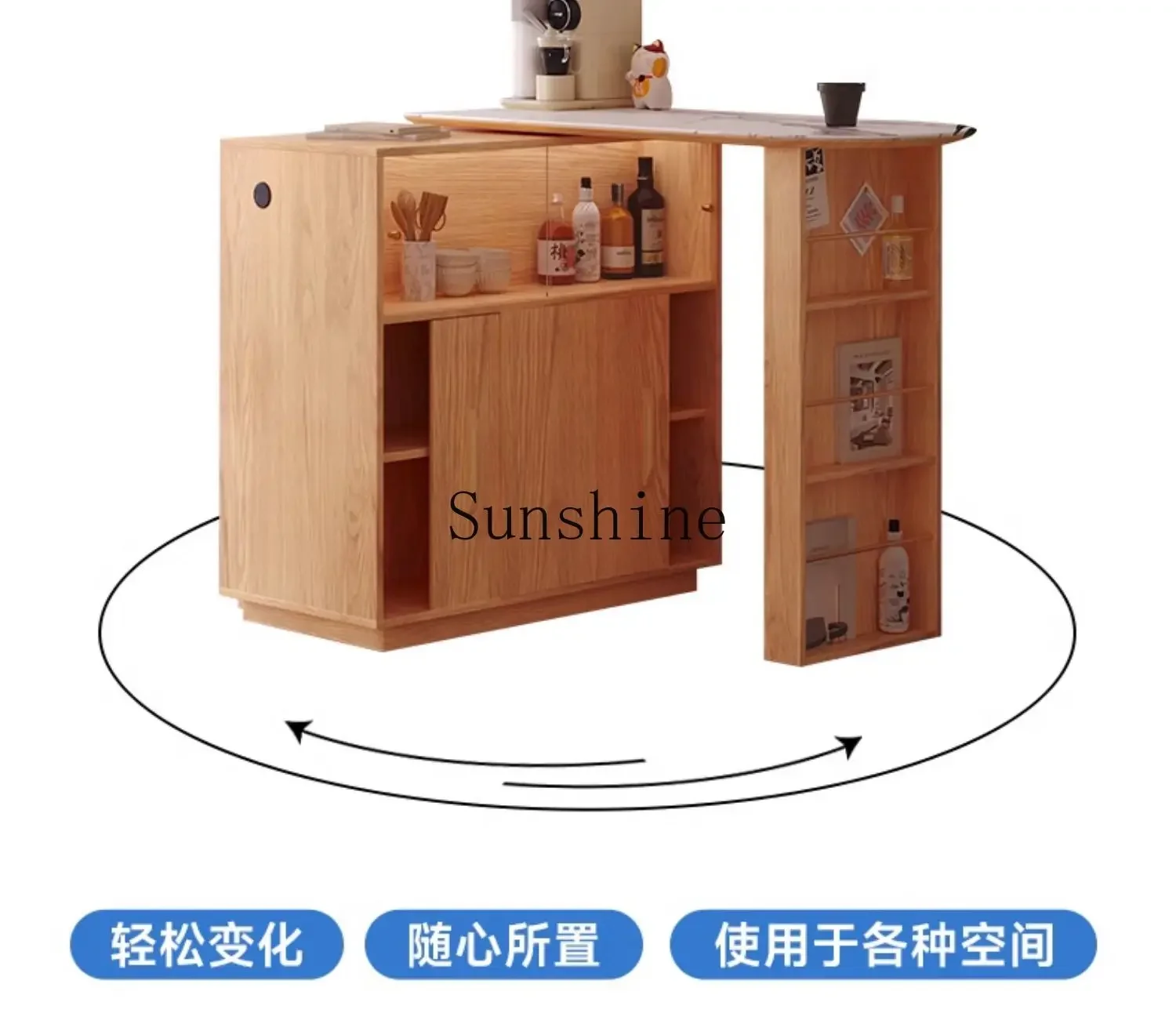 طاولة بار تلسكوبية من الخشب الصلب، خزانة جانبية لتناول الطعام، قسم متكامل، شقة صغيرة متنقلة، غرفة معيشة منزلية، قدم عالية