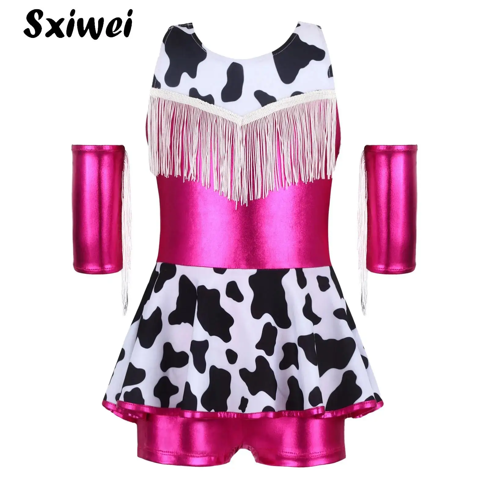 

Metallic Shiny Latin Jazz Dance Outfit Kids Girls Halloween Carnival Cowgirl Cosplay Costume Ballet Gymnastic Leotard Dancewear