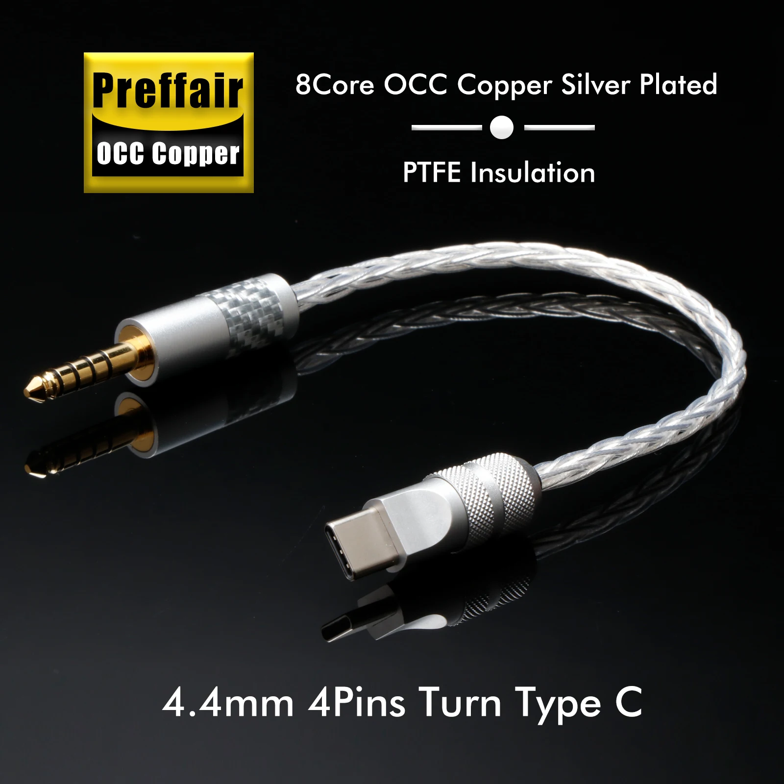 Preffair E50107 4,4/2,5/3,5mm zu USB Typ-C Aux-Kabel HIFI 8-Kern Versilberte Adapterkabel für Handy iPad Laptop Player – Detail 7