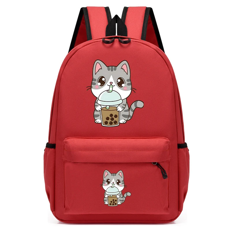 Kind Kind Rucksack Schult asche Rucksack Kinder Schult asche süße Katze trinken Boba Milch druck Kinder Rucksack Anime Cartoon Rucksack